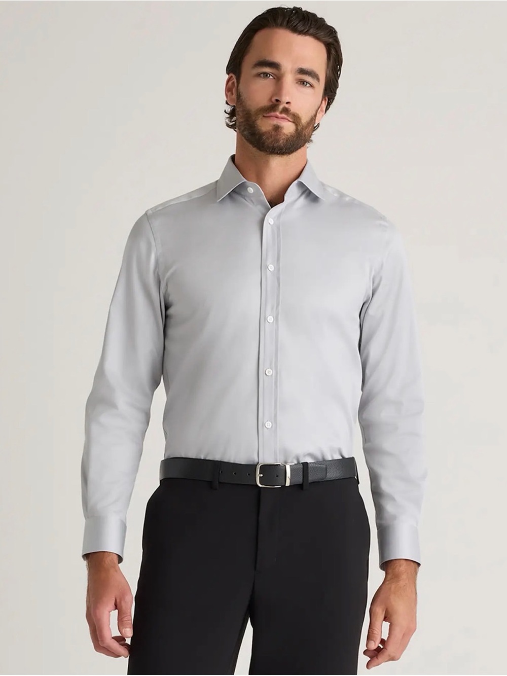 Quince Organic Cotton Stretch Twill Dress Shirt in Light Gray Size L‎